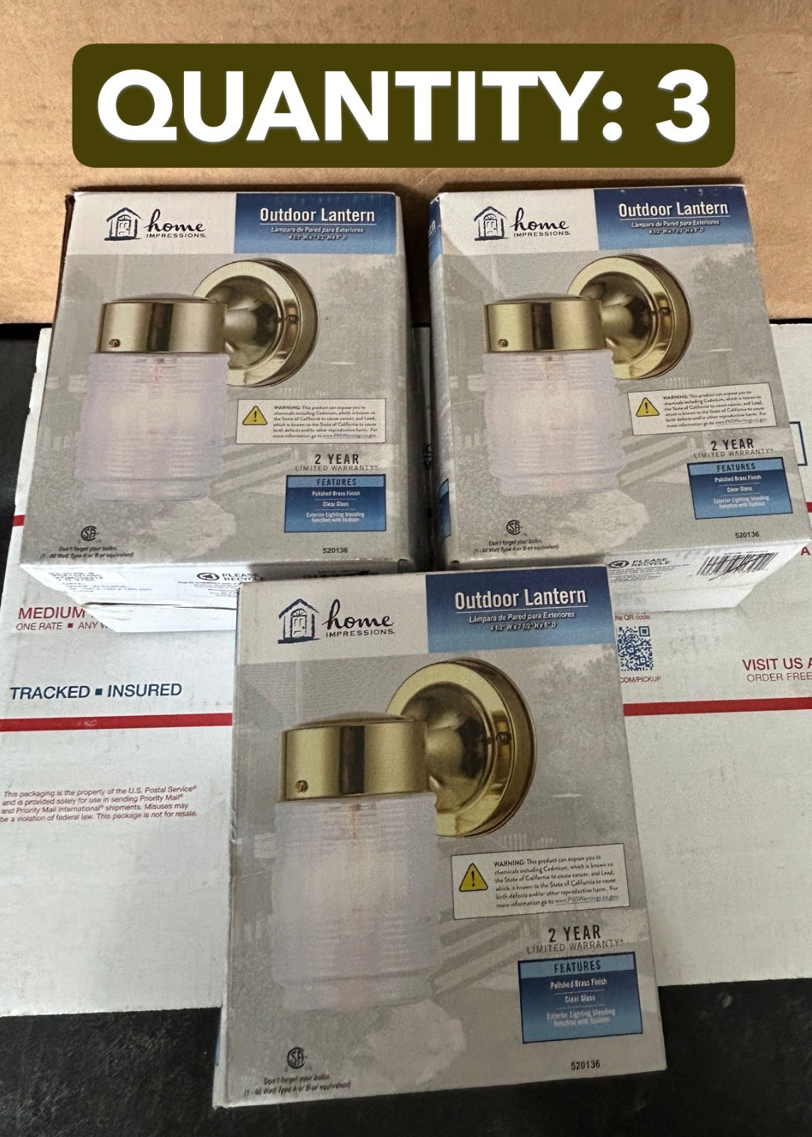 3-pack Home Impressions Exterior Jelly Jar Outdoor Lantern Light POLISHED BRASS