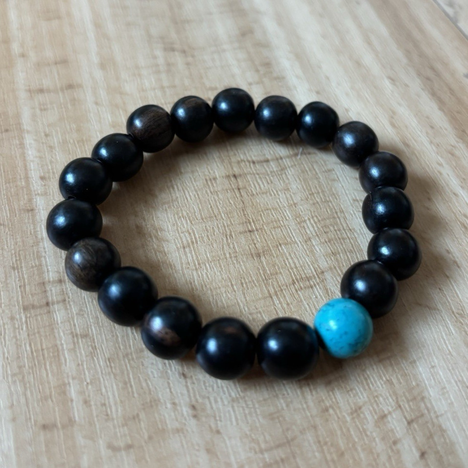 Brown Beaded  Bracelet with Turquoise Round Gemstone Accent