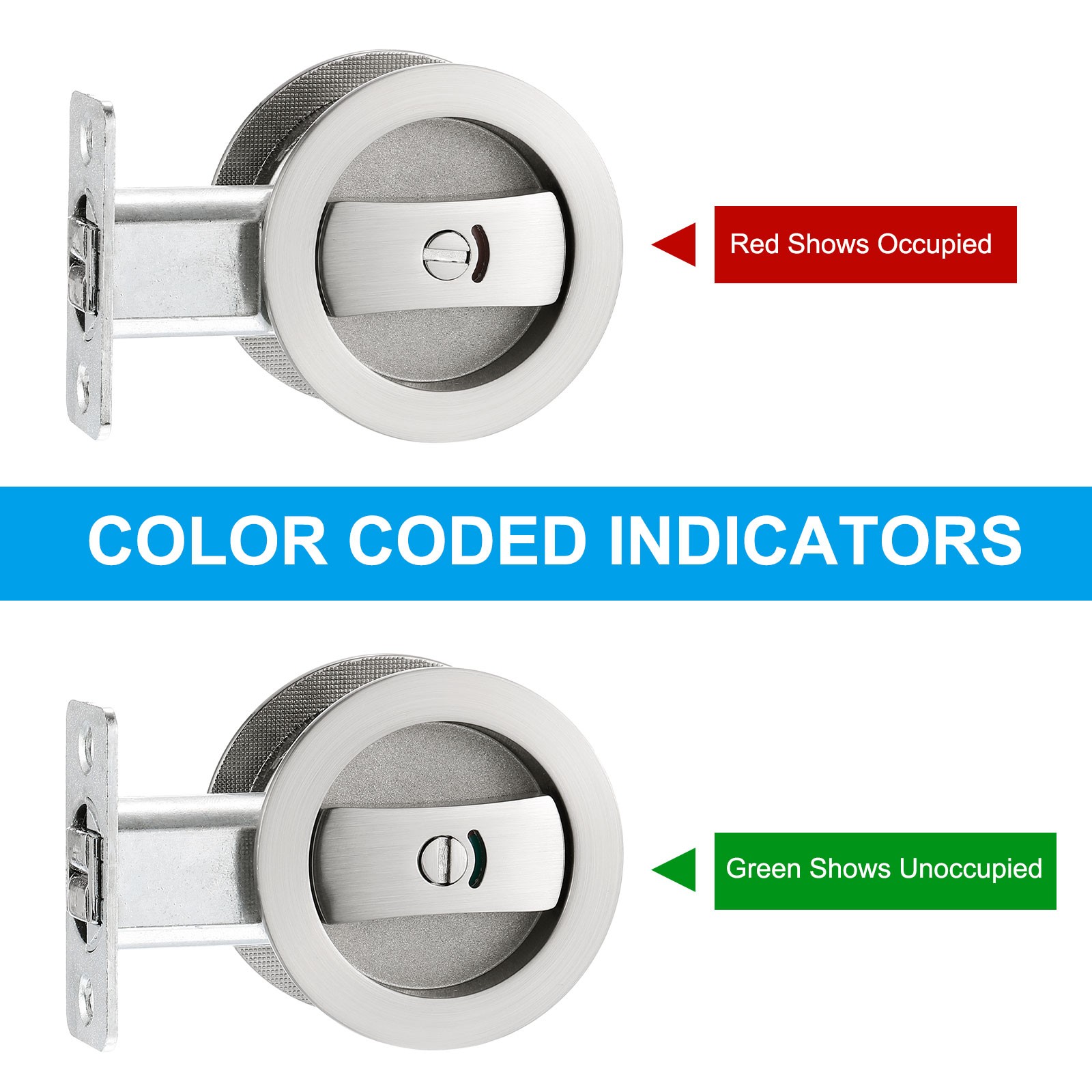 Round Recessed Door Lock with Color Coded Indicators 2 3/8" Backset Silver