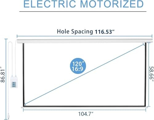 120" Motorized Projector Screen Electric Diagonal Automatic 120"(16:9) Black