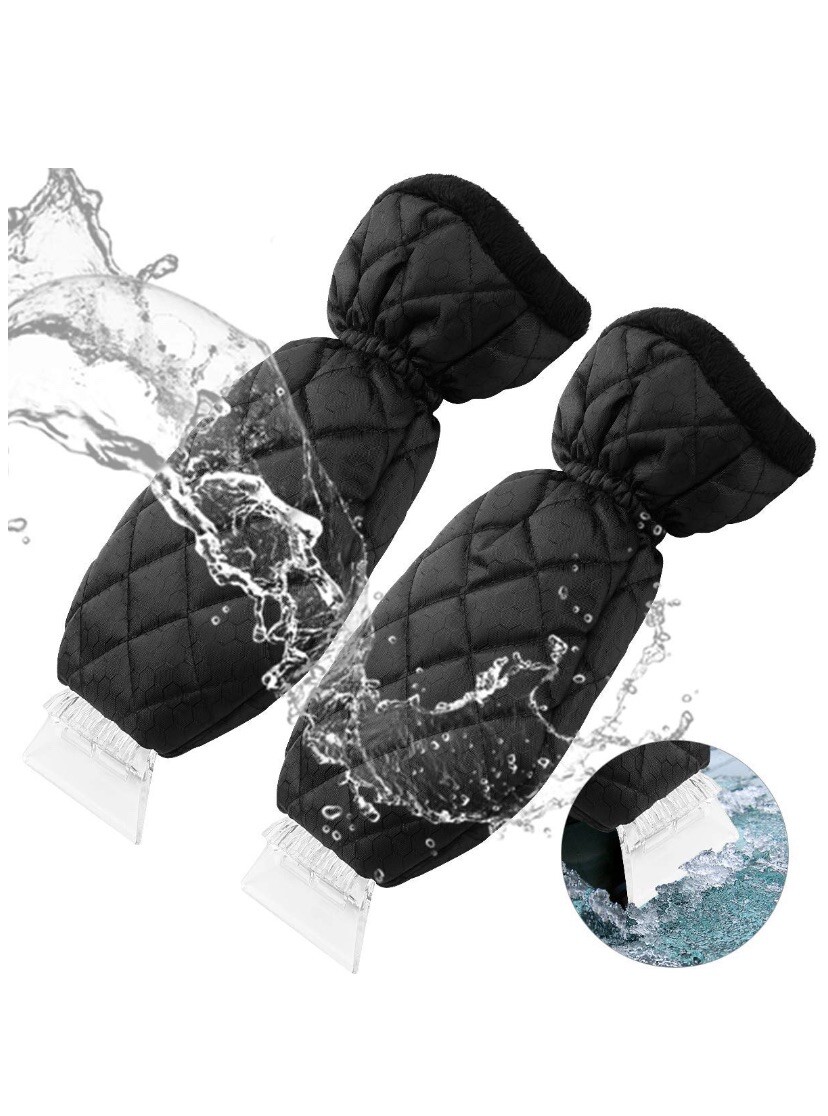 2-Pack Elastic Wristband Windscreen Ice Scraper Mitts Waterproof - Black