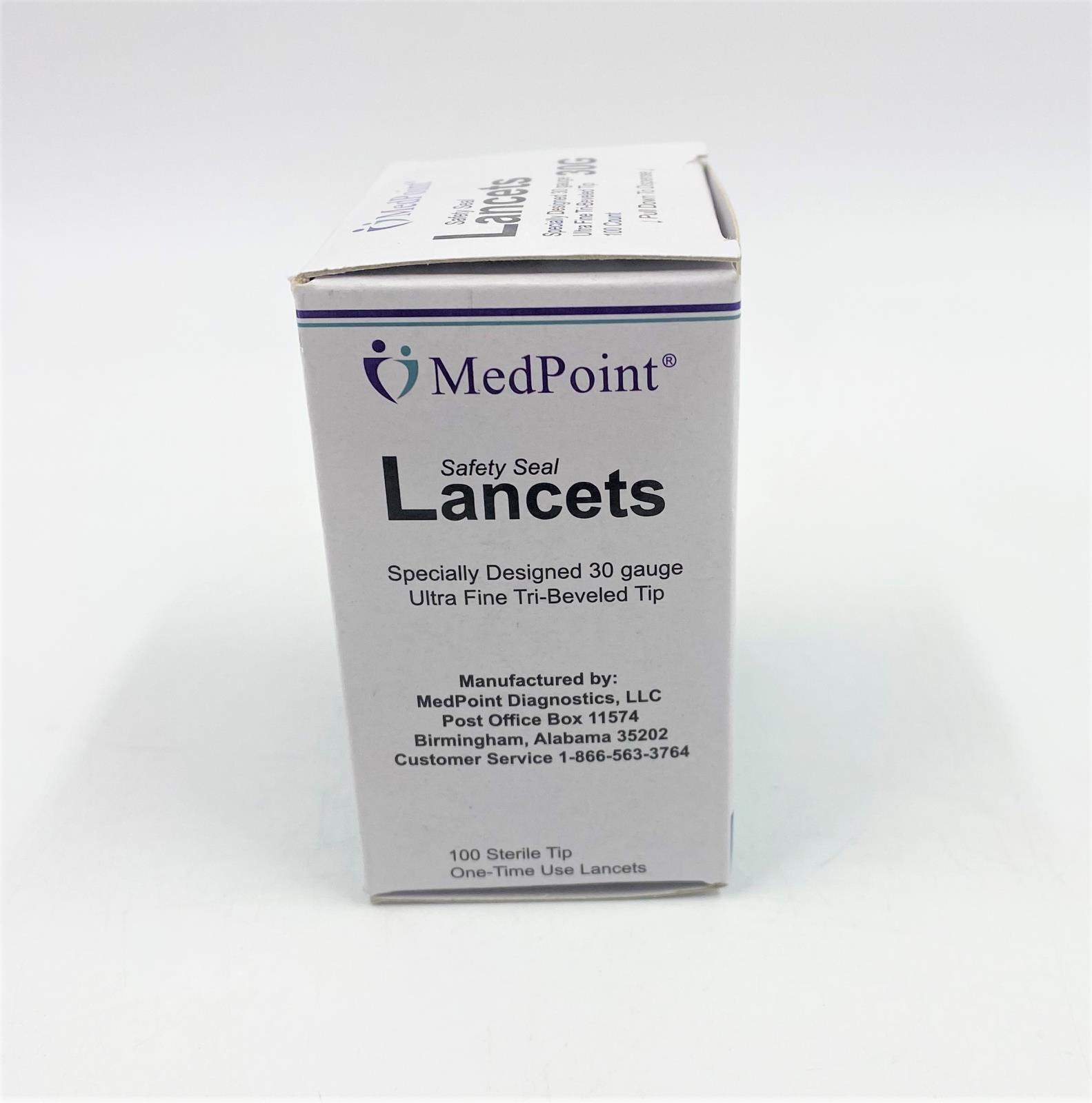 Med Point Safety Seal Lancets 30g 100 Sterile Tip One Time Use Lancets