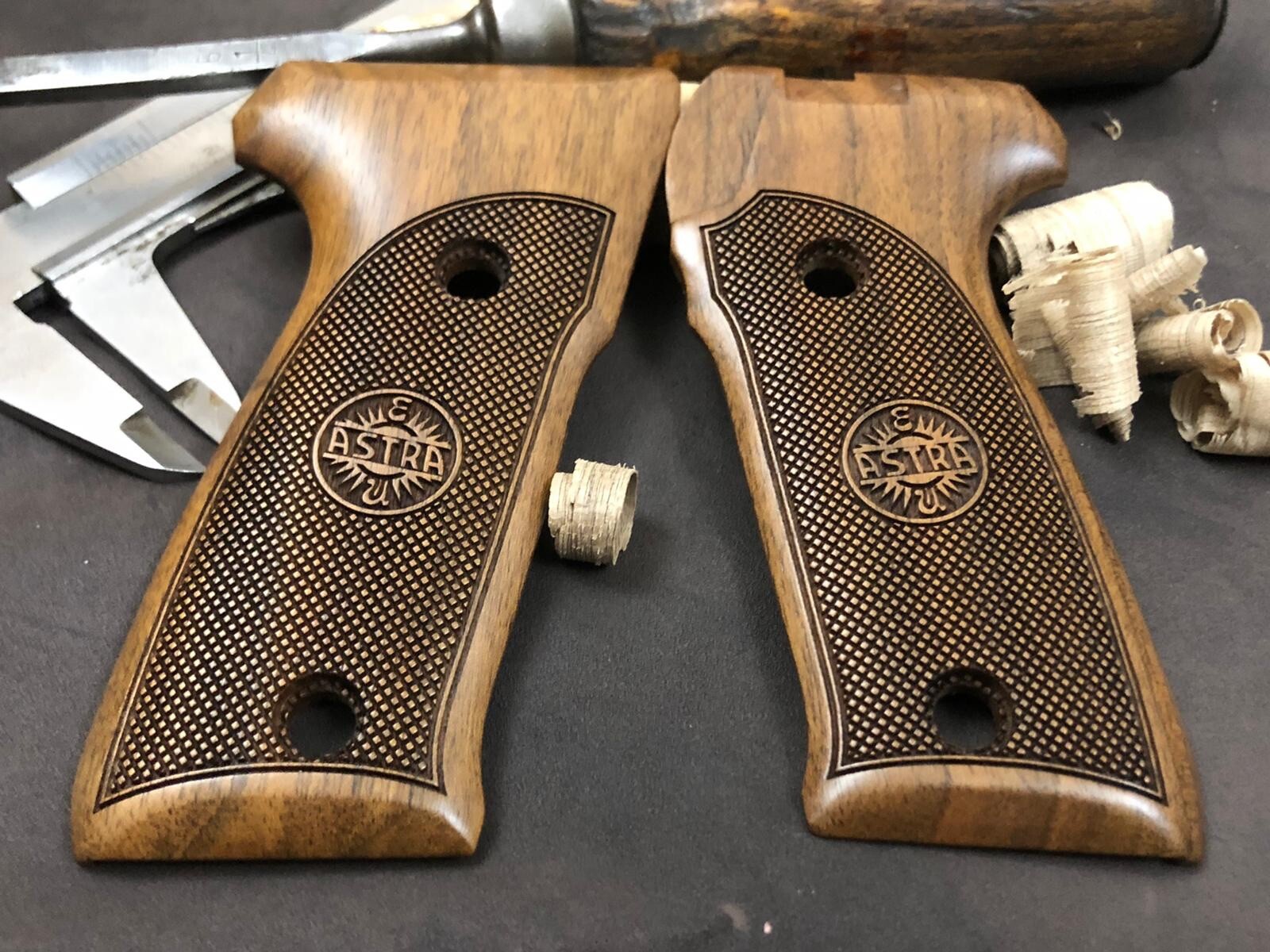 Astra A80, A90, A100 Walnut Wood Grips. Checkered. US Based Seller.