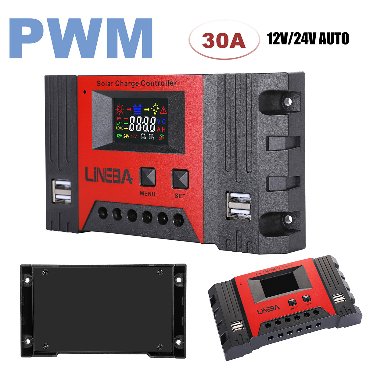 30A 12V/24V AUTO PWM Solar Charge Controller Solar Panel RV Battery PV Regulator