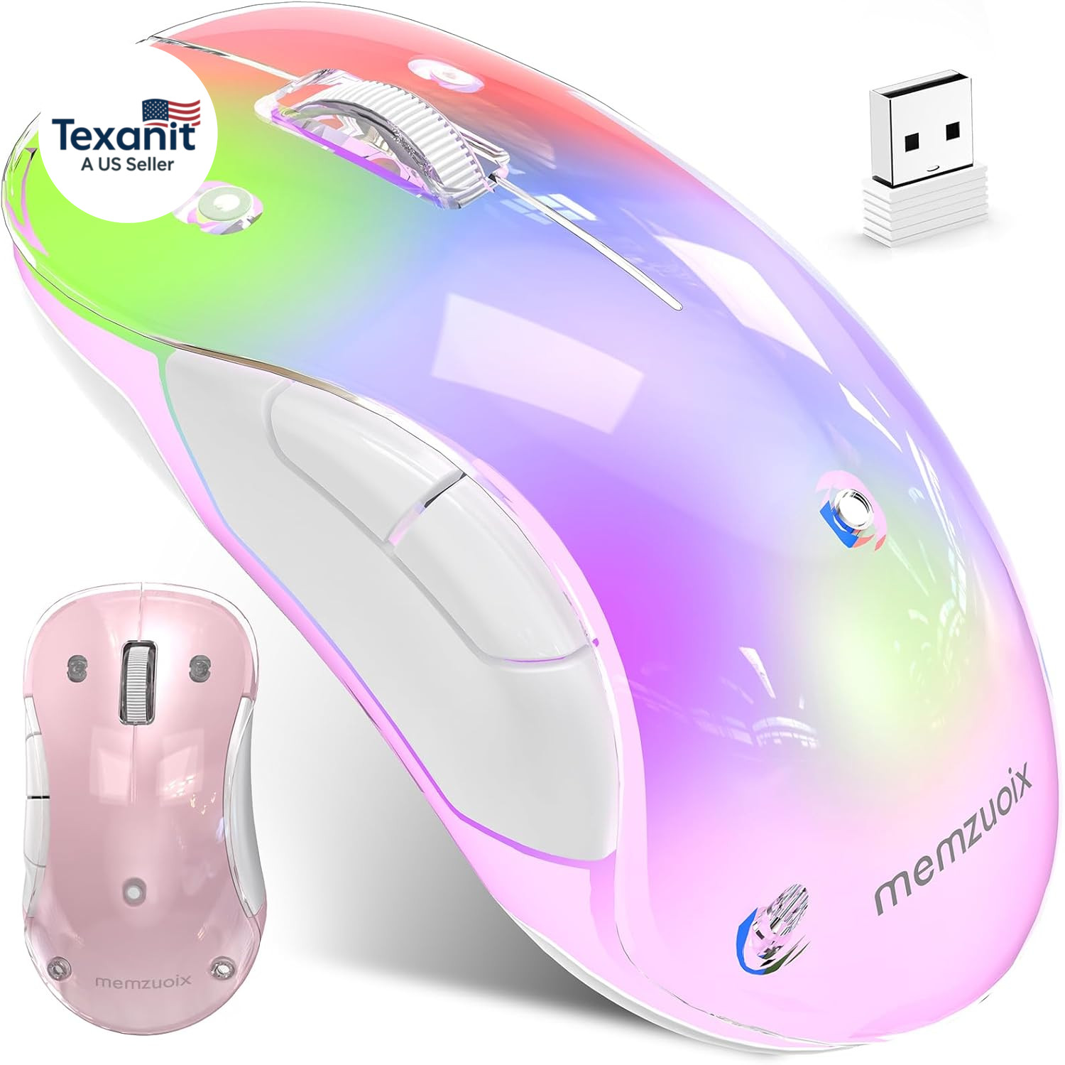 2.4G LED Wireless Mouse, Rechargeable Ergonomic Mouse with Detachable Cover, 120