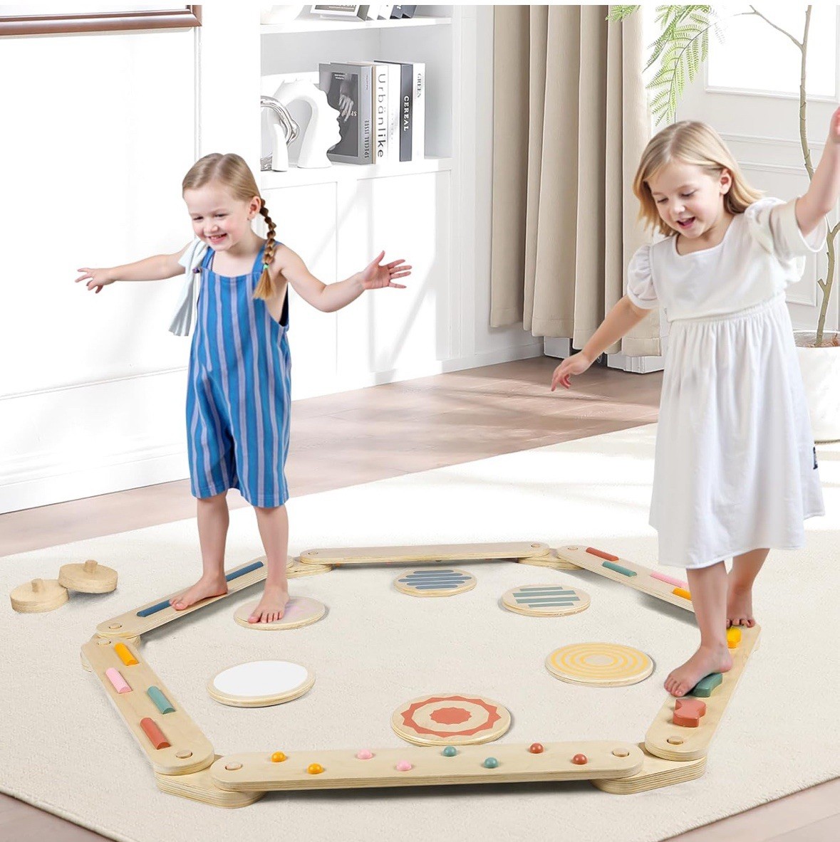 Balance Beam Wooden Balance Board Stepping Stones Montessori Toy for Kids 3-5...