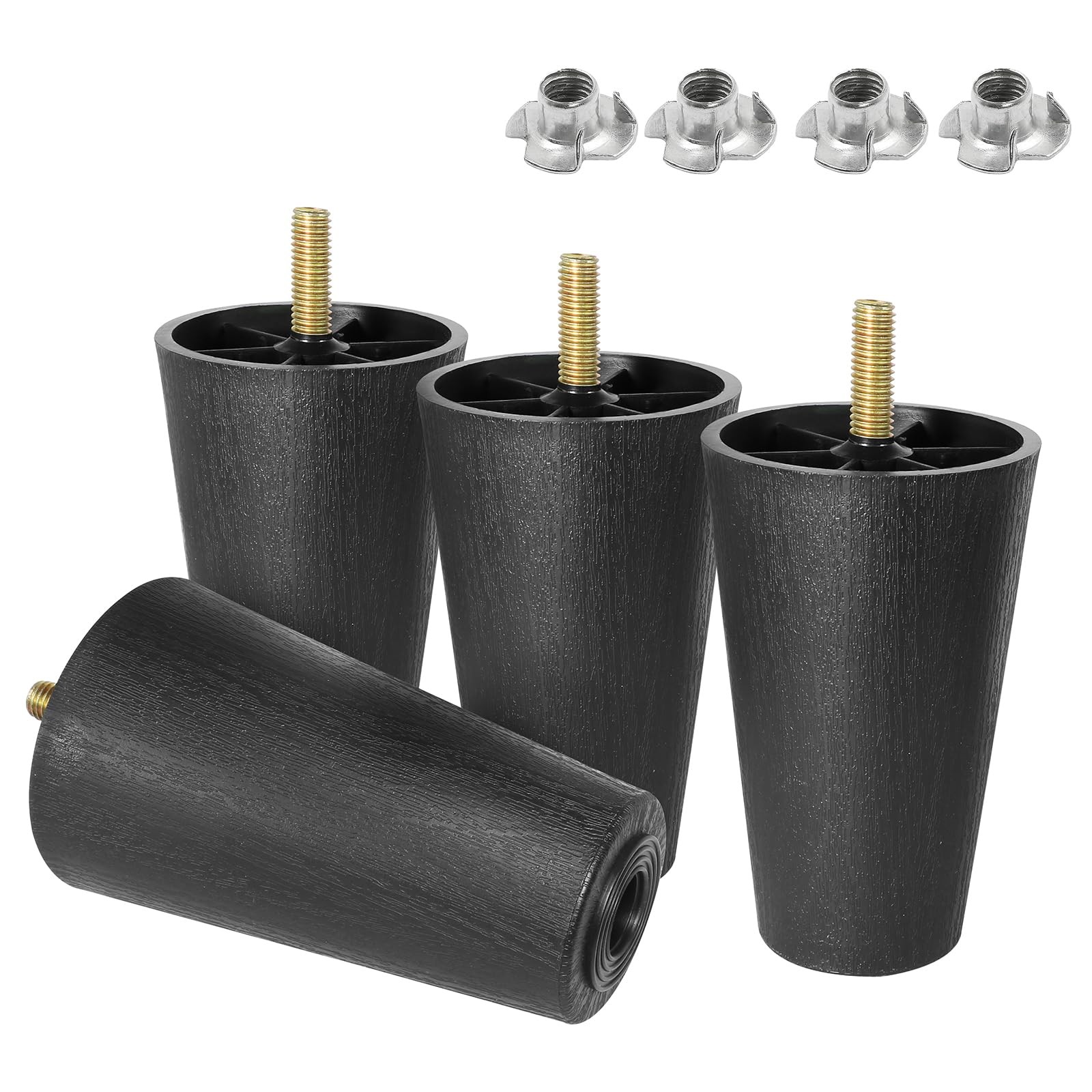 4-inch Plastic Furniture Legs 4 Pack Black Round Tapered Sofa Legs