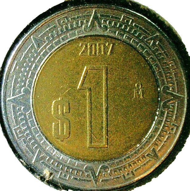 WORLD COIN SALE--Mo 2007 MEXICO $1 Bi-Metal Dollar Coin km#603