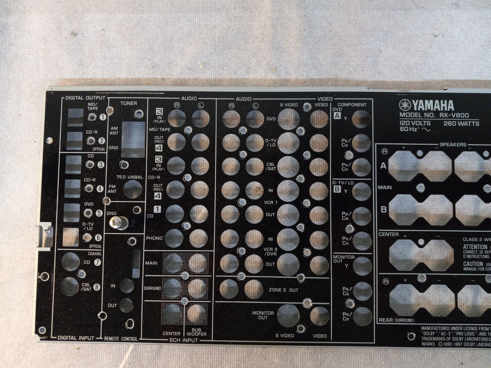 YAMAHA RX-V800 AV Receiver BACK METAL PANEL
