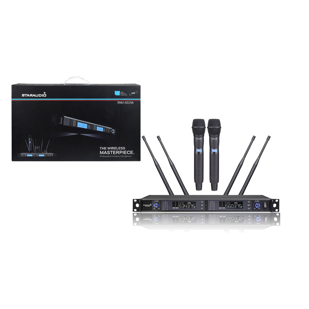 Wireless UHF Microphone Reciever 2CH Handheld Microphones Metal Karaoke KTV Mic