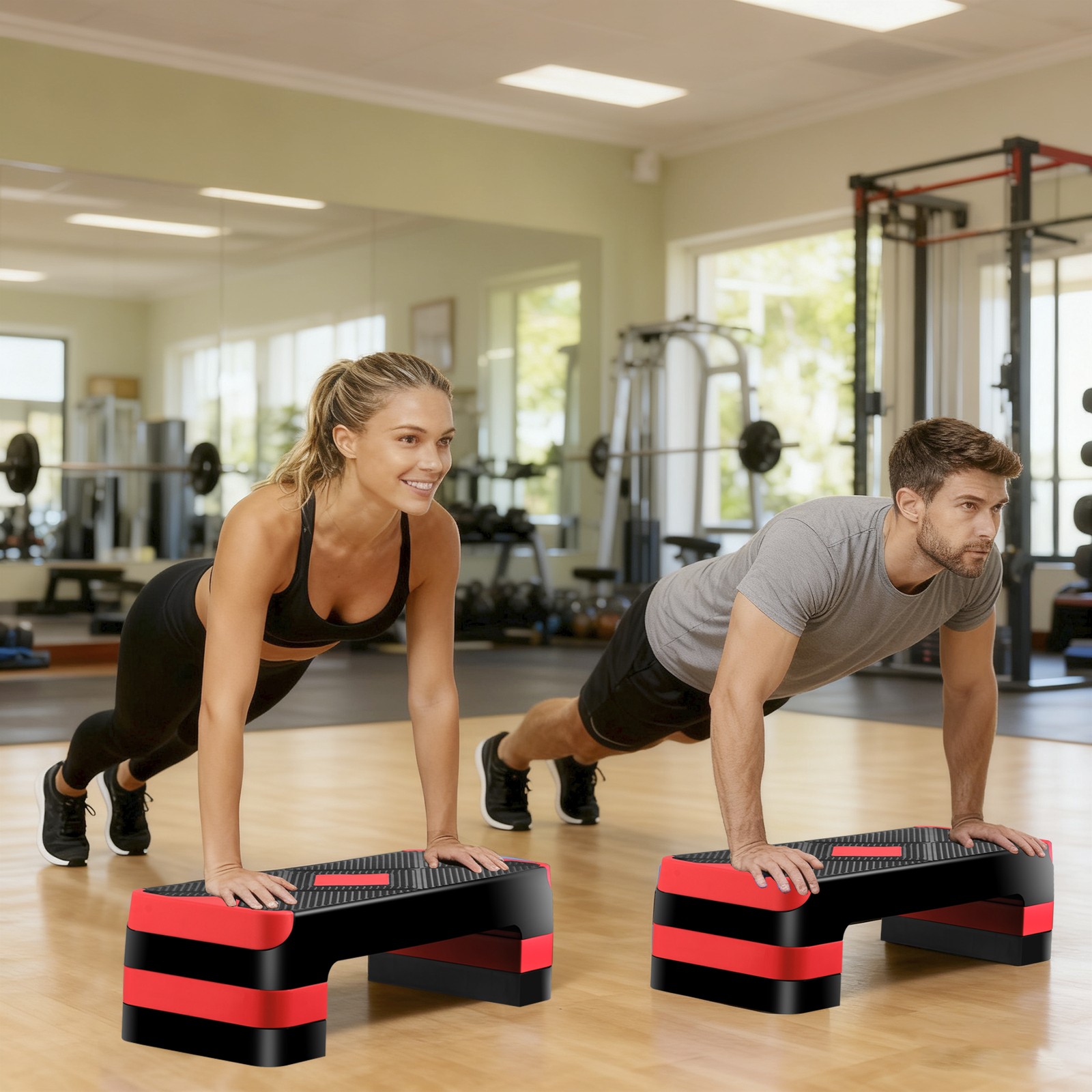 Adjustable Aerobic Stepper for Exercise Workout Step Platform for Fitness Red