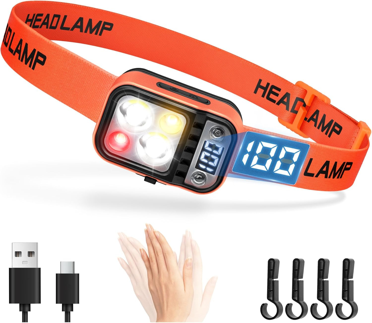 LED Headlamp High Lumens USB Rechargeable Dual Light Headlight for Hardhat with