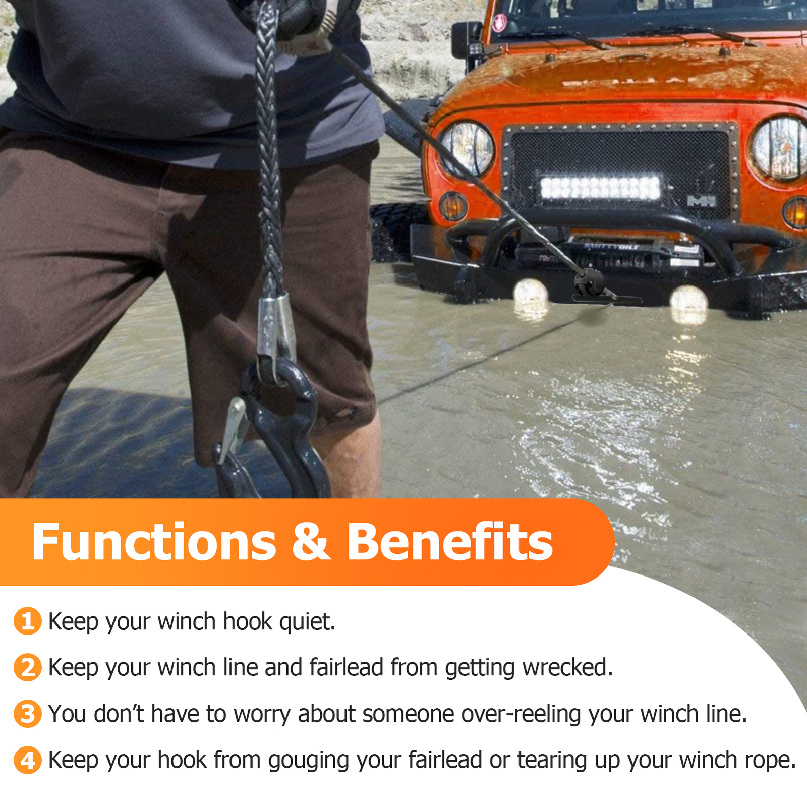 Pair Winch Synthetic Rope Split Cable Hook Stopper Rubber For ATV UTV SUV ORV