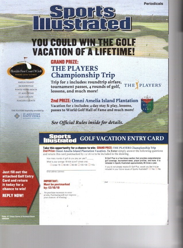 SPORTS ILLUSTRATED DEC 16 2010--Golf Vacation--FREE SHIP