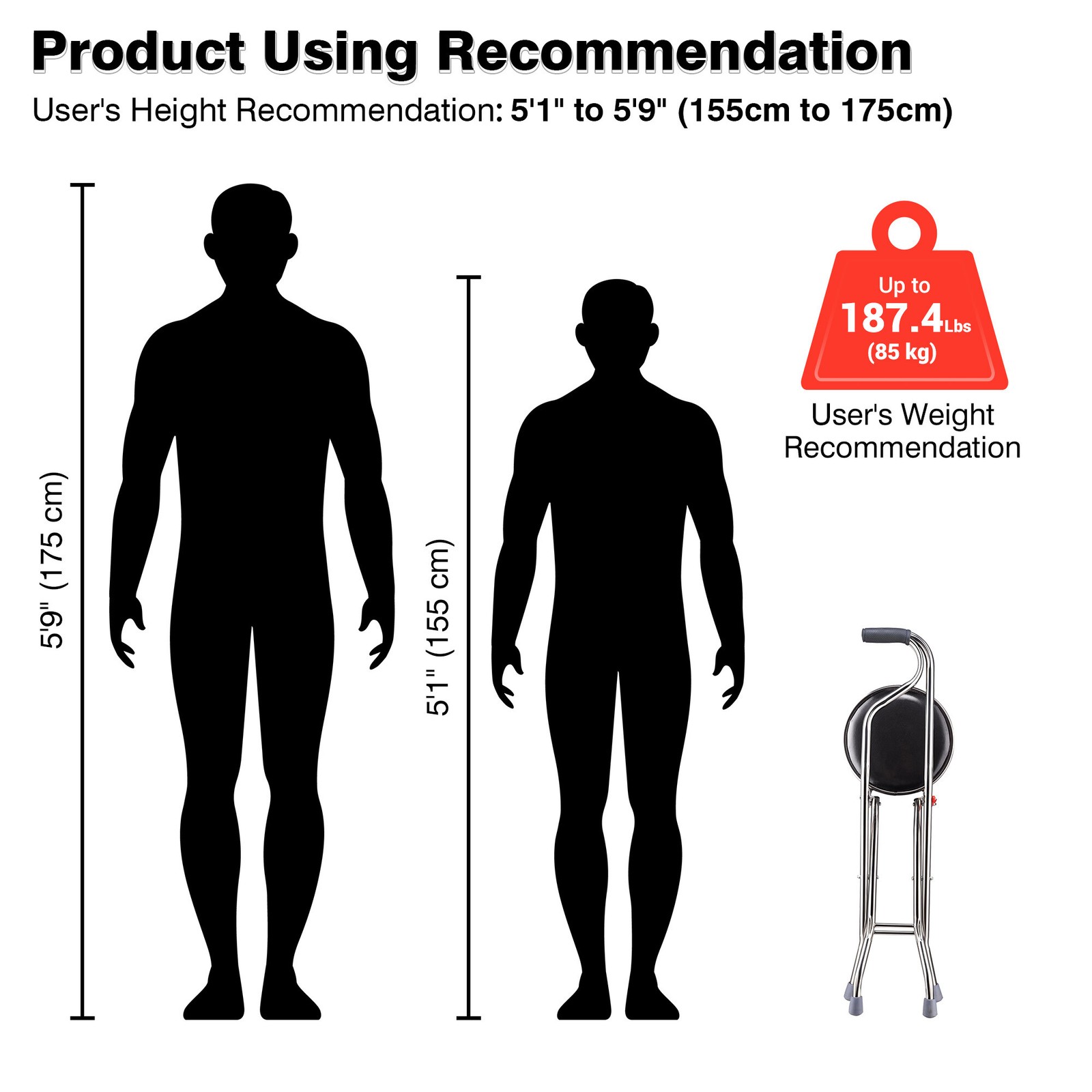 Walking Stick with Seat Folding 2in1 Chair Cane Portable Elders Travel Camp Care