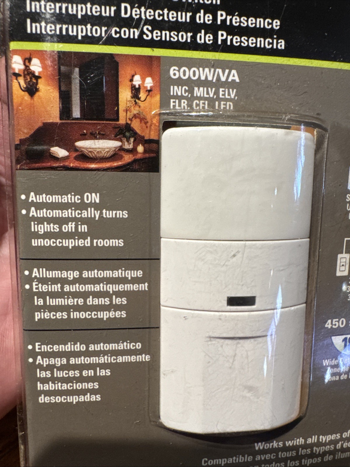 Cooper Wiring Device White Occupancy Sensor Switch Automatic On 600W/VA