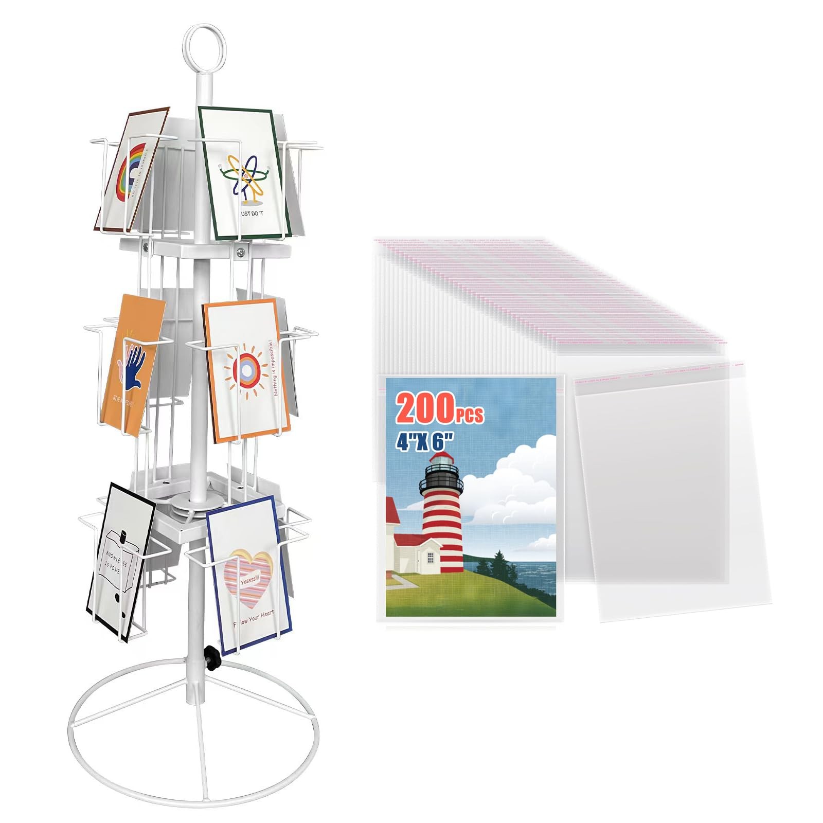 TONGMO Rotating Greeting Card Stand 12-Pocket 7"H White