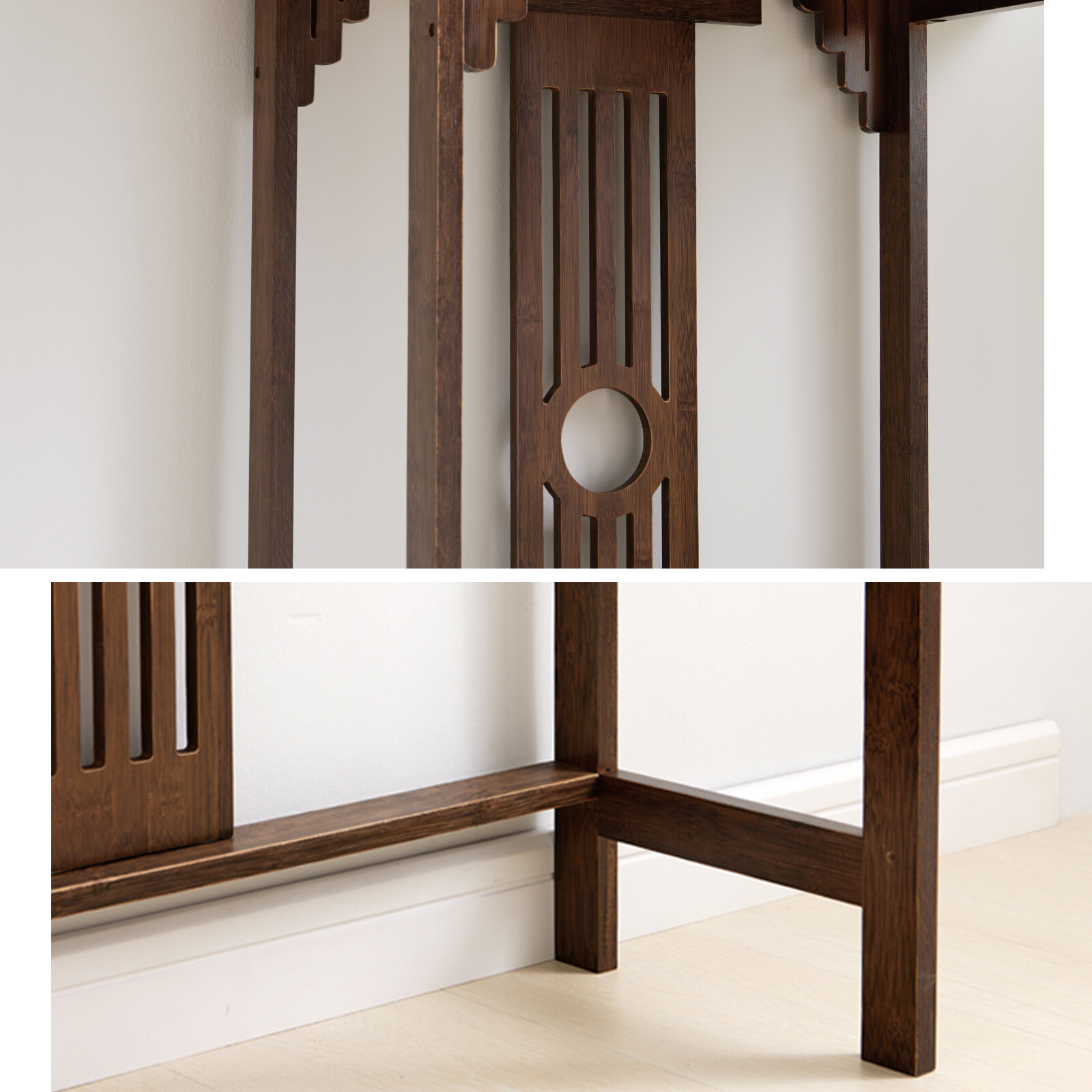 Chinese Style Vintage Console Table Sofa Side Table Bamboo Shelf Entryway Table