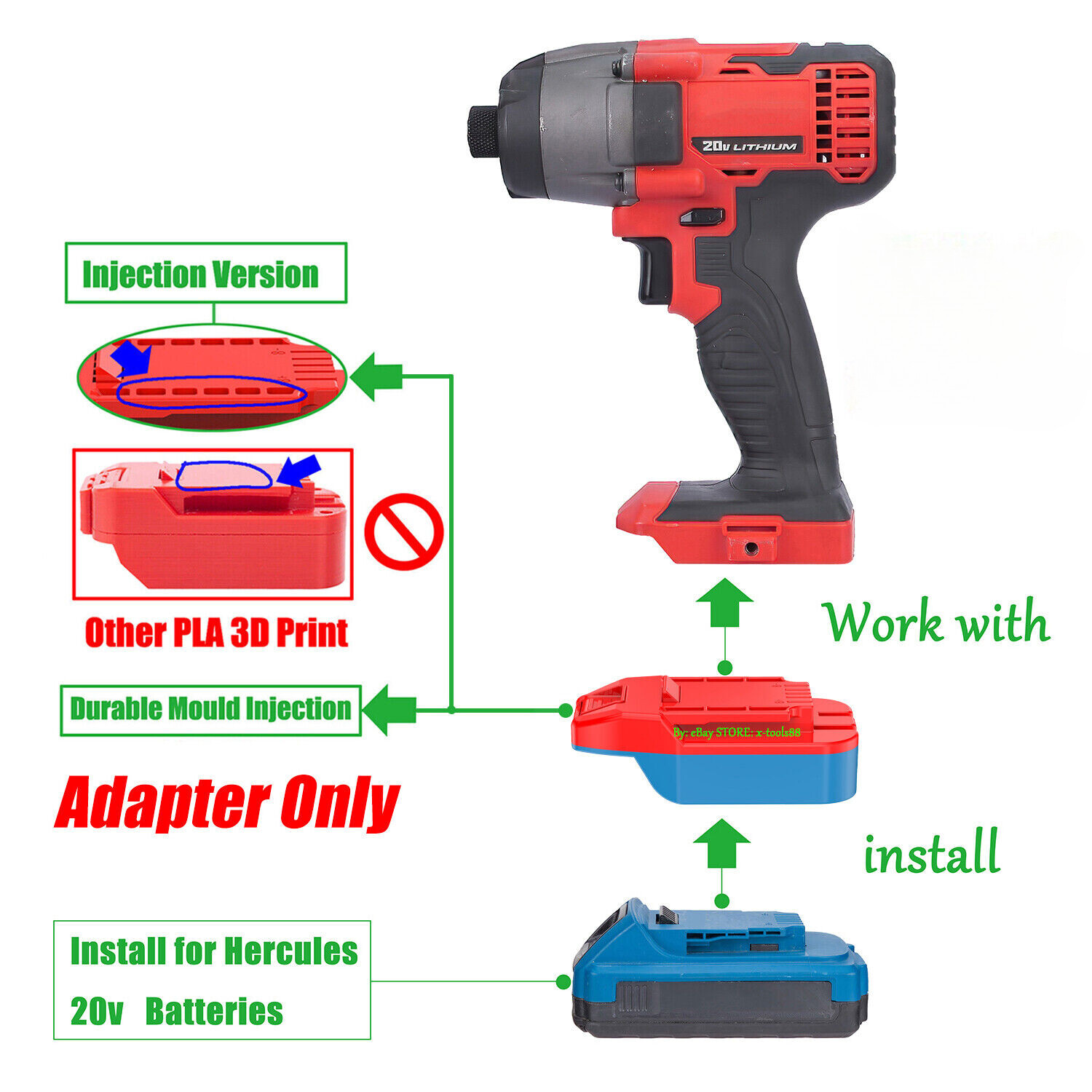 1 Adapter for Hercules 20V Battery To Power for Bauer 20V Cordless Tools