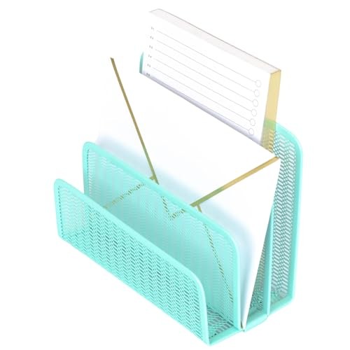 Metal Mesh Letter Sorter for Desk| Modern Desk Organizer | Space-Saving Aqua