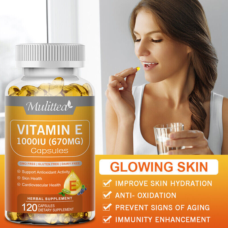Vitamin E Oil 120 Softgels | Vit E Capsules for Hair Skin Nail Face Health Vegan