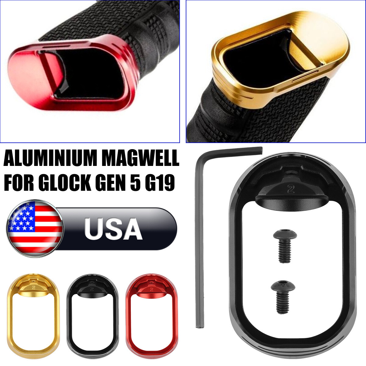 Anodized Aluminum Flared Magwell For Glock 19 Gen 5 G19 Generation