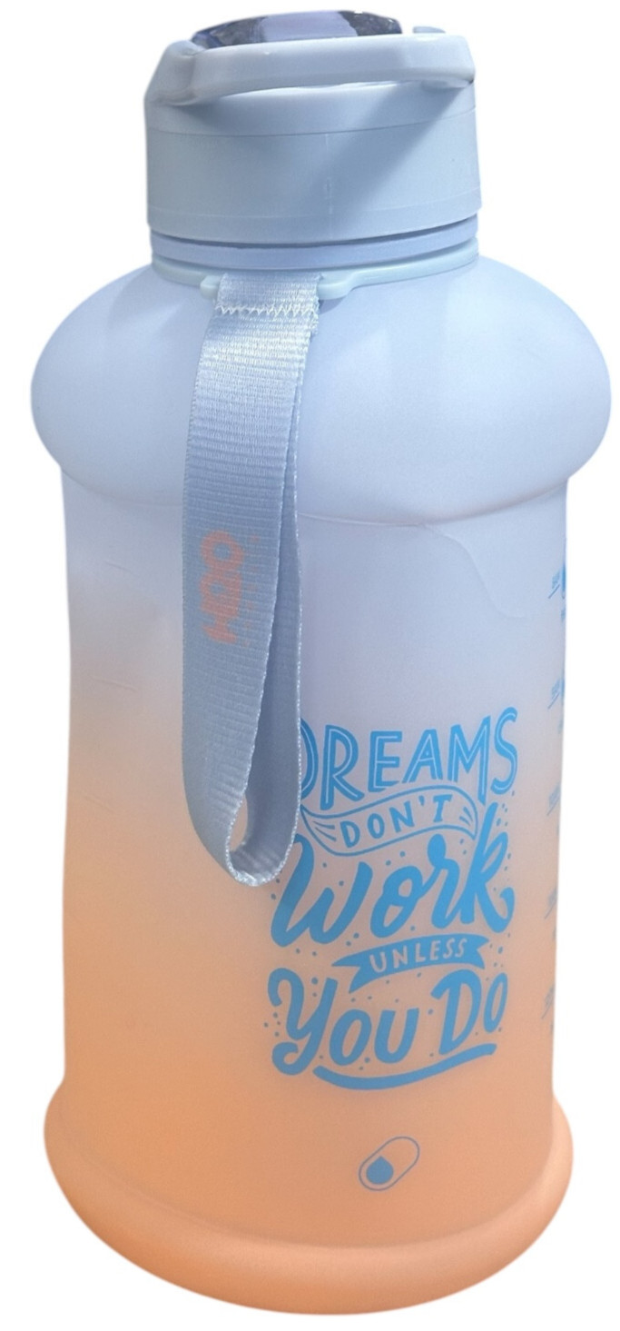 73 oz. Motivational Water Bottle Time Marker Pink, Blue, No Straw, Dented
