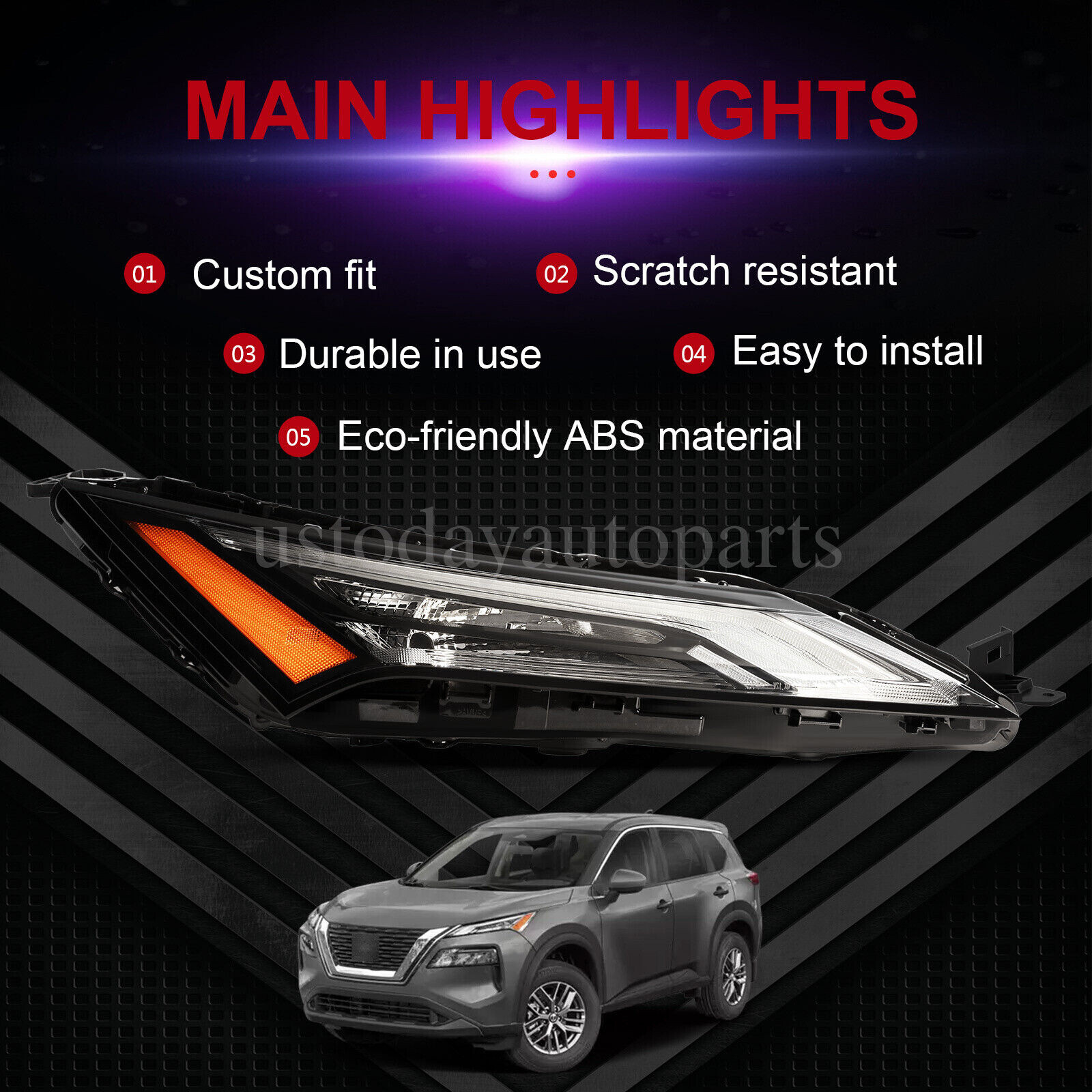 Left Headlight For 2021-2023 Nissan Rogue Halogen W/LED DRL Headlamp Driver Side