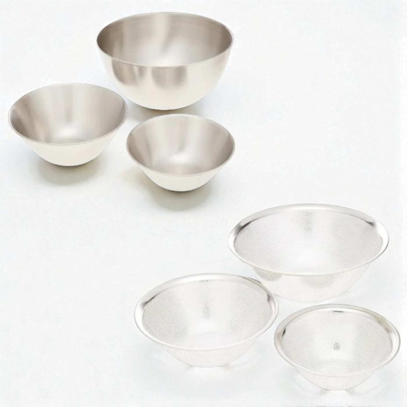 Sori Yanagi Stainless Steel Bowl & Strainer Set 6pcs 16/19/23cm Made in Japan