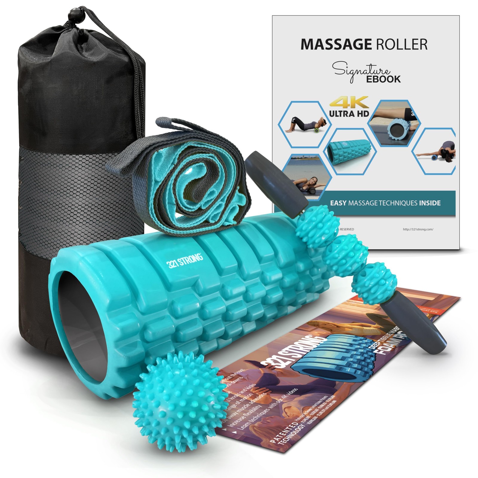 321 STRONG 5 in 1 Foam Roller Set Includes Hollow Core Massage Roller with End C