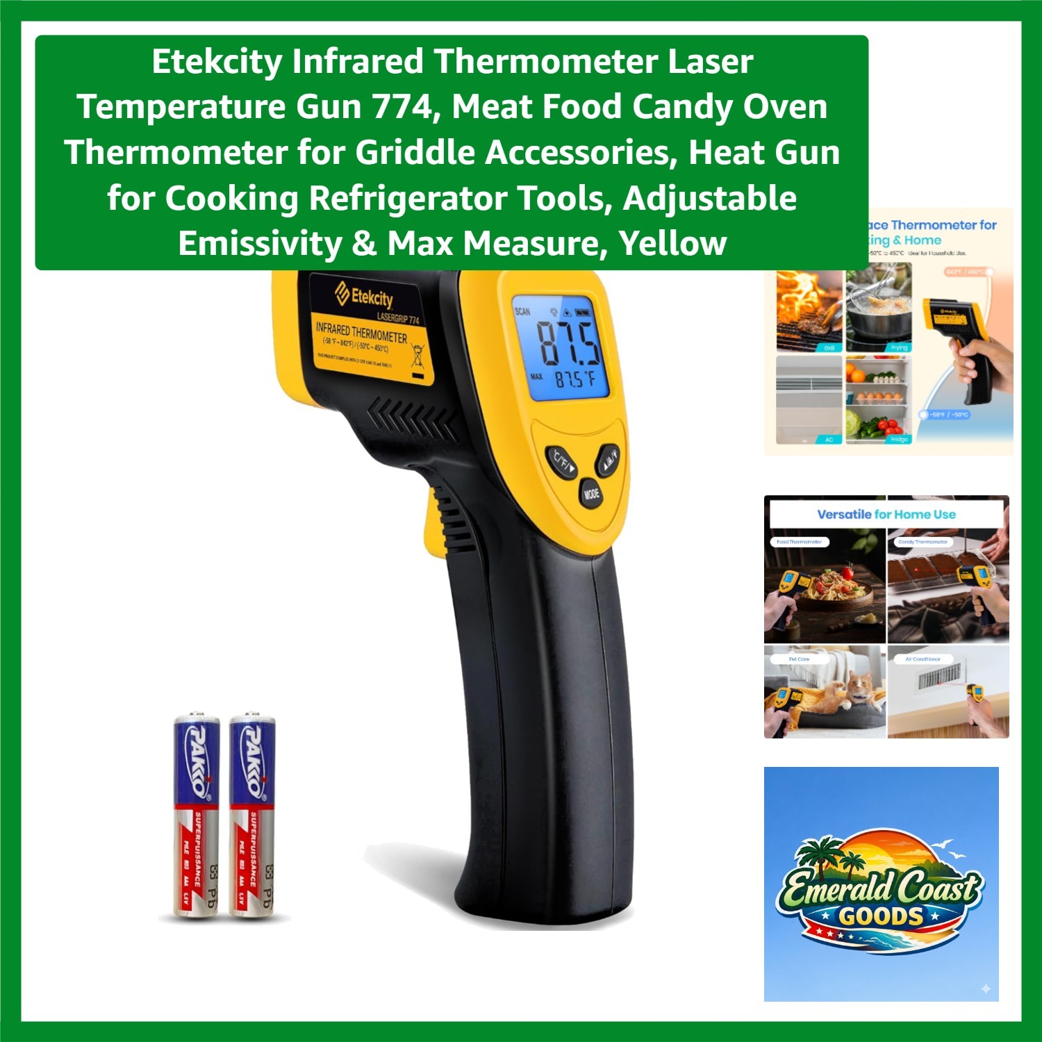 Versatile Infrared Thermometer with Adjustable Emissivity - Ideal for Home