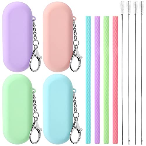 Sets Cruise Ship Essentials,Set Silicone Straws with Case 4 Classic Color