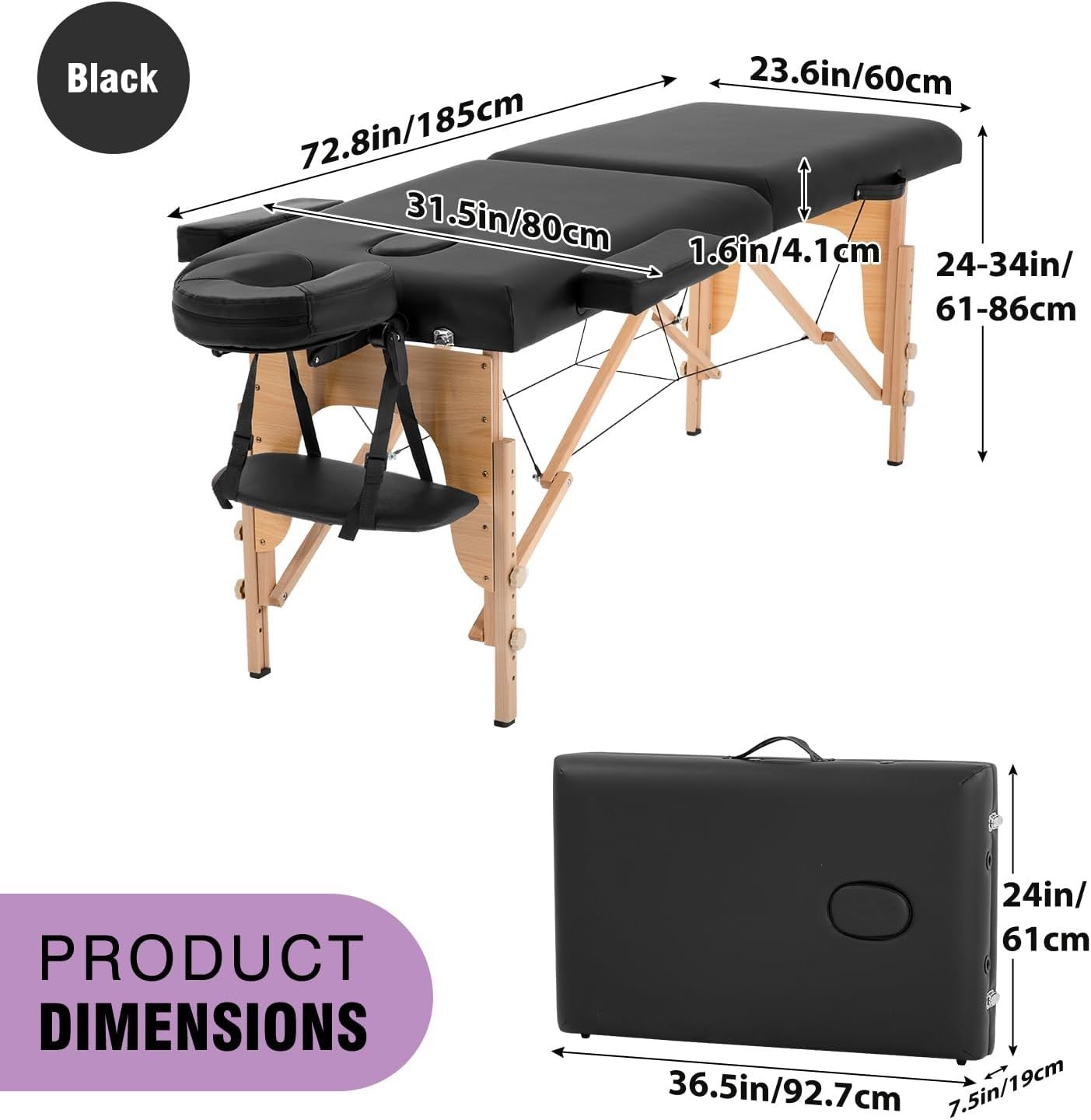 Adjustable Portable Massage Table – 23'' Wide, Luxurious & Durable for Spa Tr...