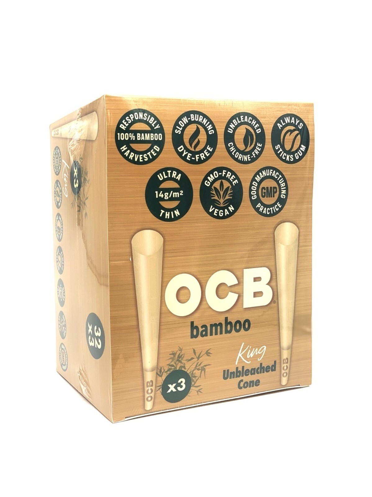 😎OCB BAMBOO UNBLEACHED CONES✨KING SIZE✨(32CT)