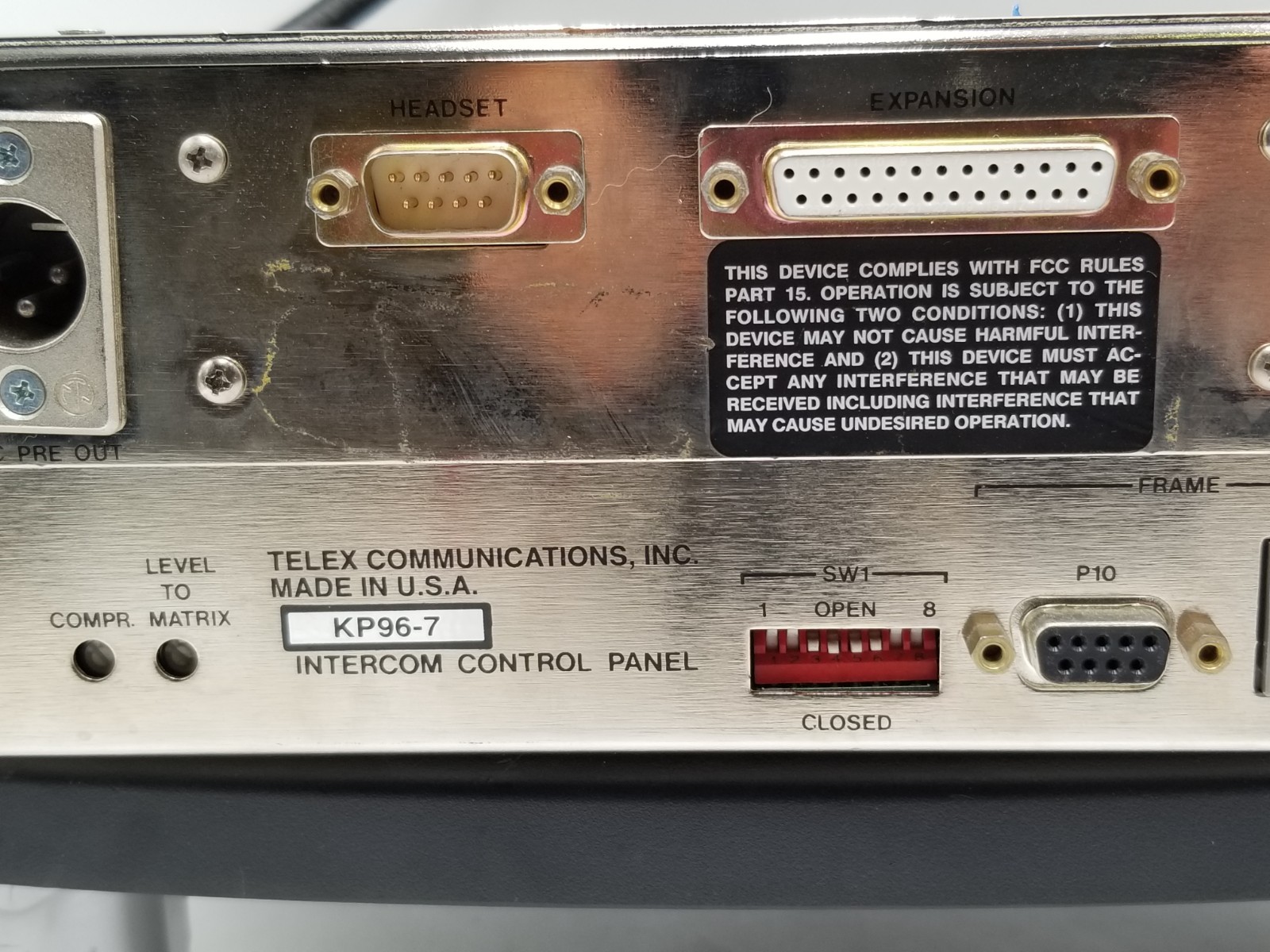 RTS by Telex Matrix Intercom System KP96-7 Intercom Control Panel