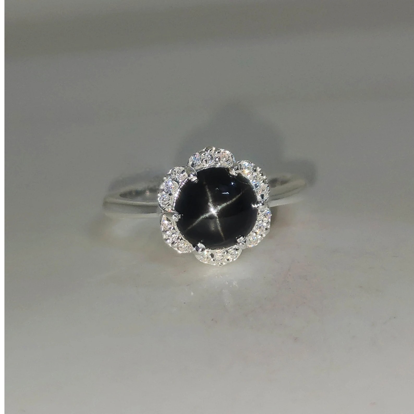 Black Star Sapphire Ring 925 Sterling Silver Solitaire Women's Ring