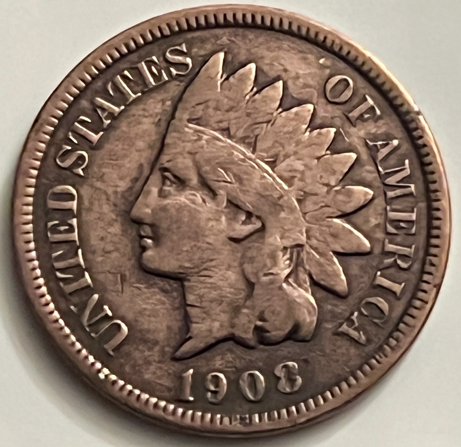 1908 Indian Head Cent VG Details Second to Last Year Philadelphia BN1302