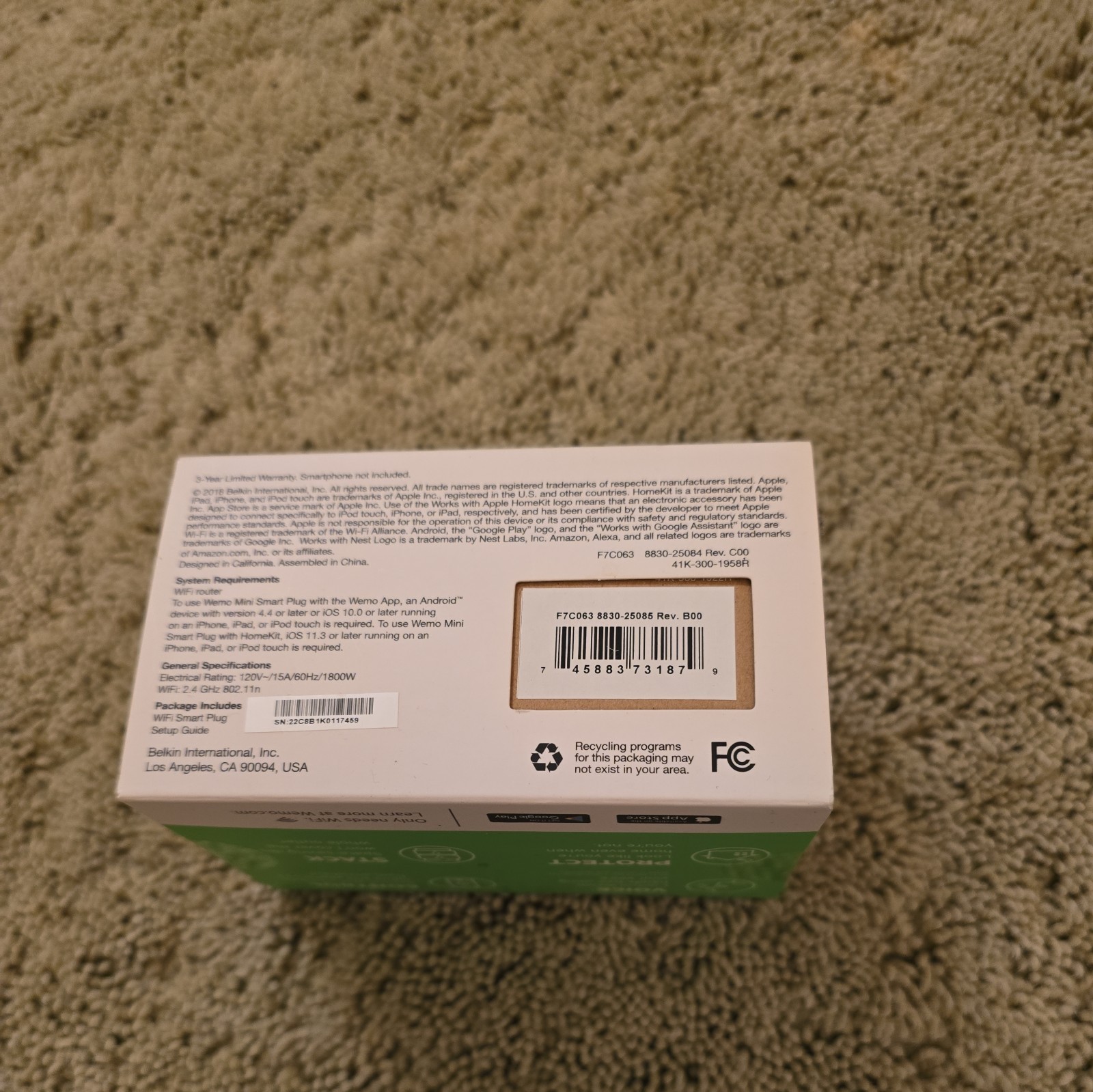 WeMo WiFi Smart Plug White US App-Controlled Alexa Google HomeKit Nest