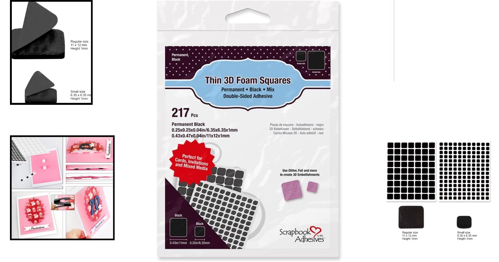 Versatile Self-Adhesive 3D Foam Squares - 217 Count for Scrapbook Enhancement