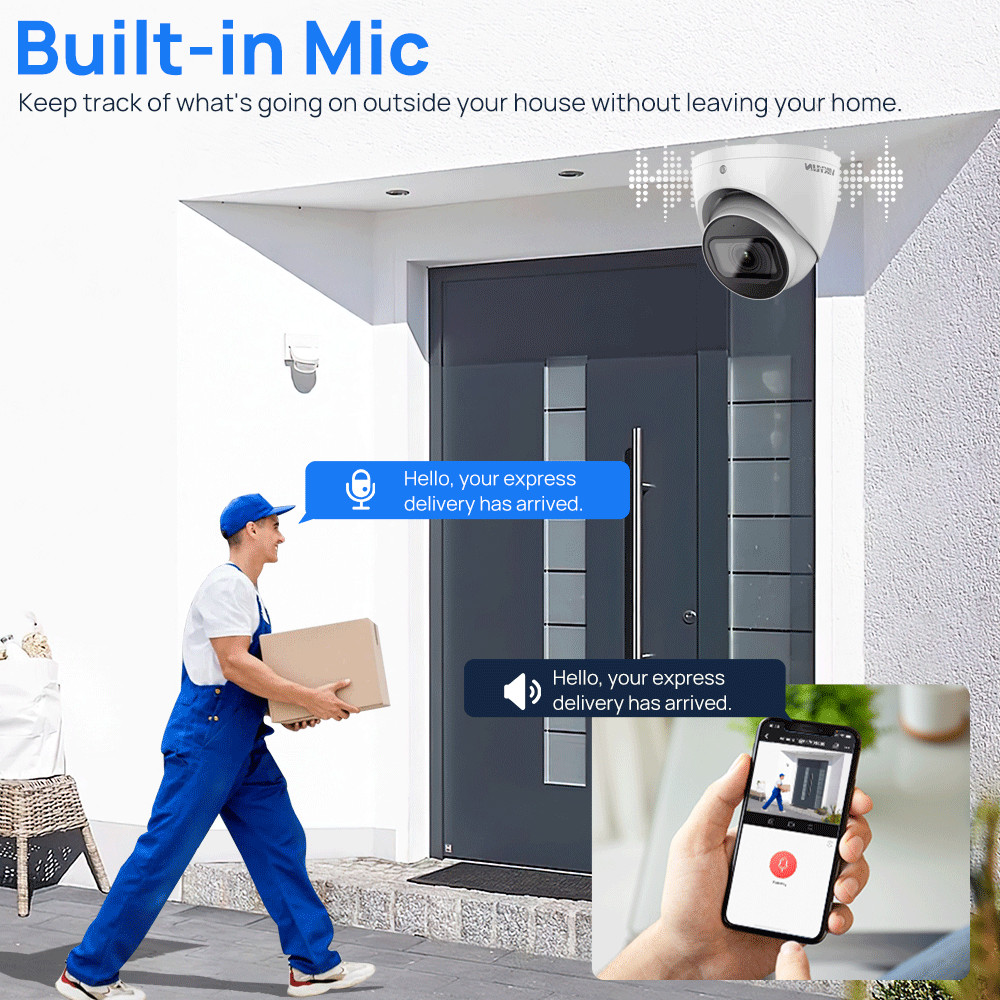 VIKYLIN 4K 8MP IR Starlight IP Dome Network Camera Built-in Mic Smart Detection