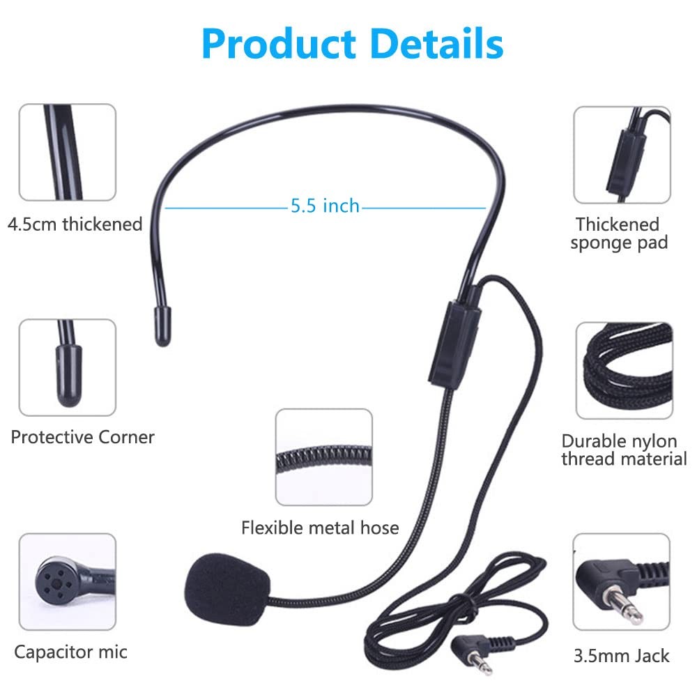 VOVIGGOL 2Pcs Microphone Headset Mic, Flexible Wired Boom Φ9.7×5.2mm, Black
