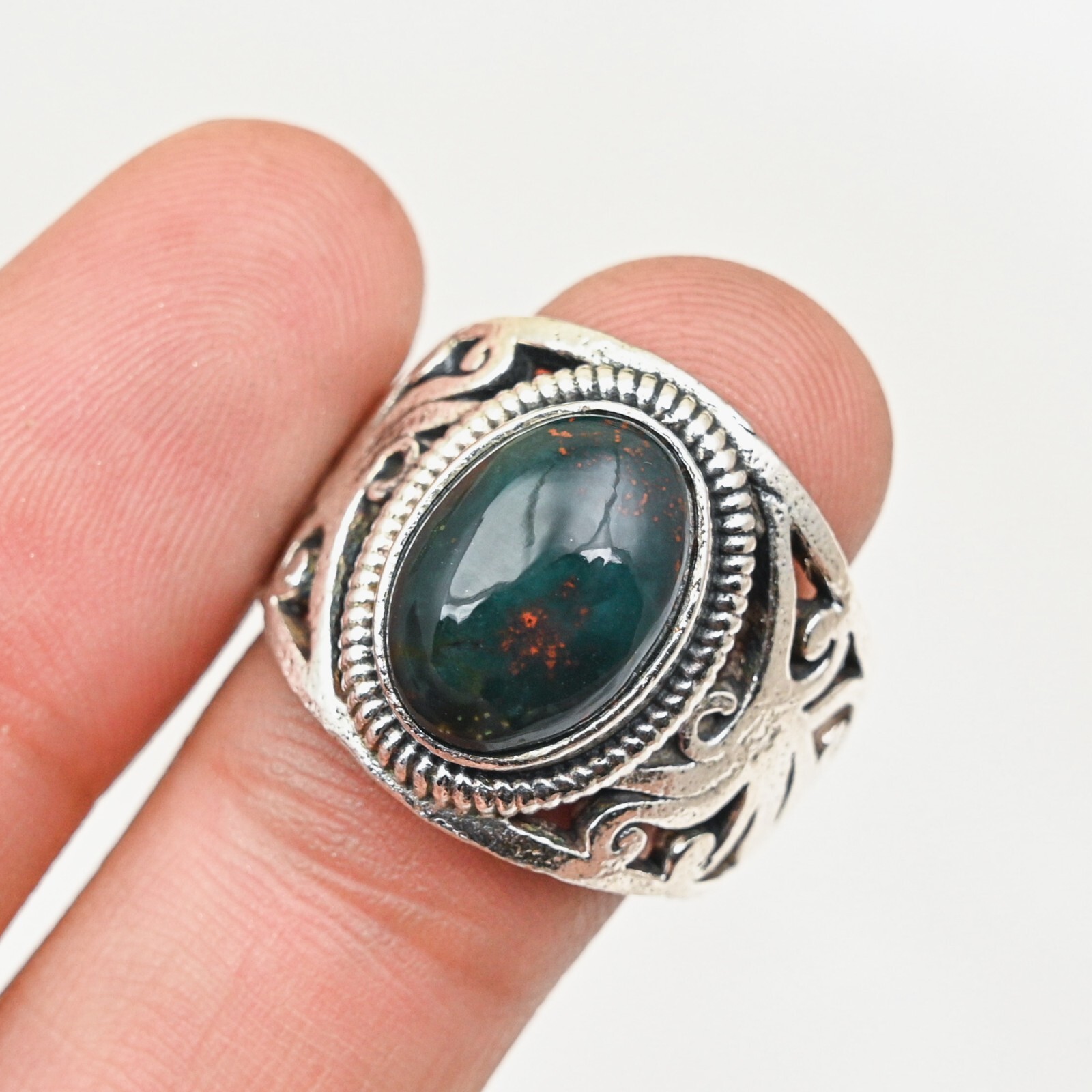 Beautiful Bloodstone Men's Ring 925 Sterling Silver Statement Ring All Size M194