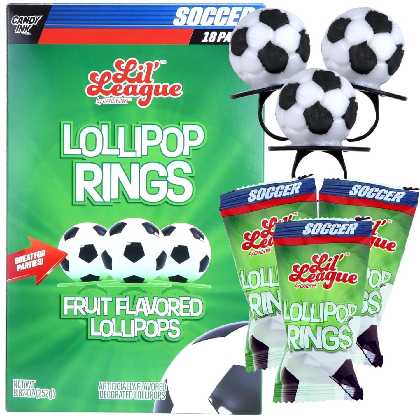 2 Boxes End of Season Party Favors Soccer Lollipop Rings for Kids 18 Count