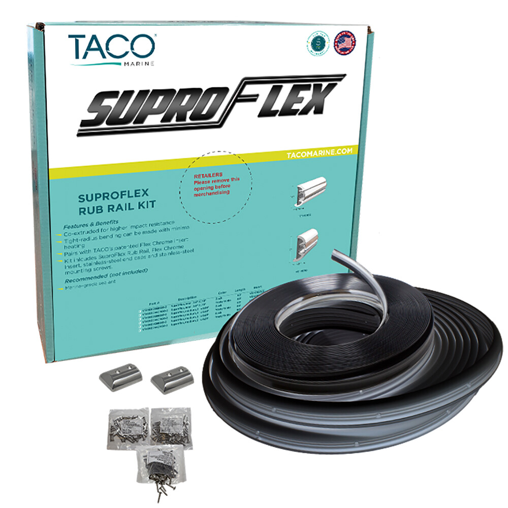 TACO SuproFlex Rub Rail Kit - Black w/Flex Chrome Insert - 2"H x 1.2"W x 60'