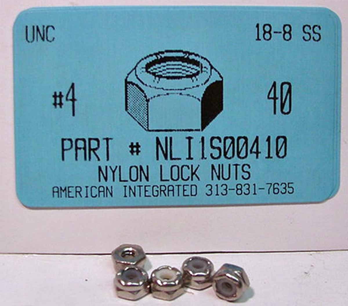 #4-40 Nylon Insert Lock Nuts 18-8 Stainless Steel (60)