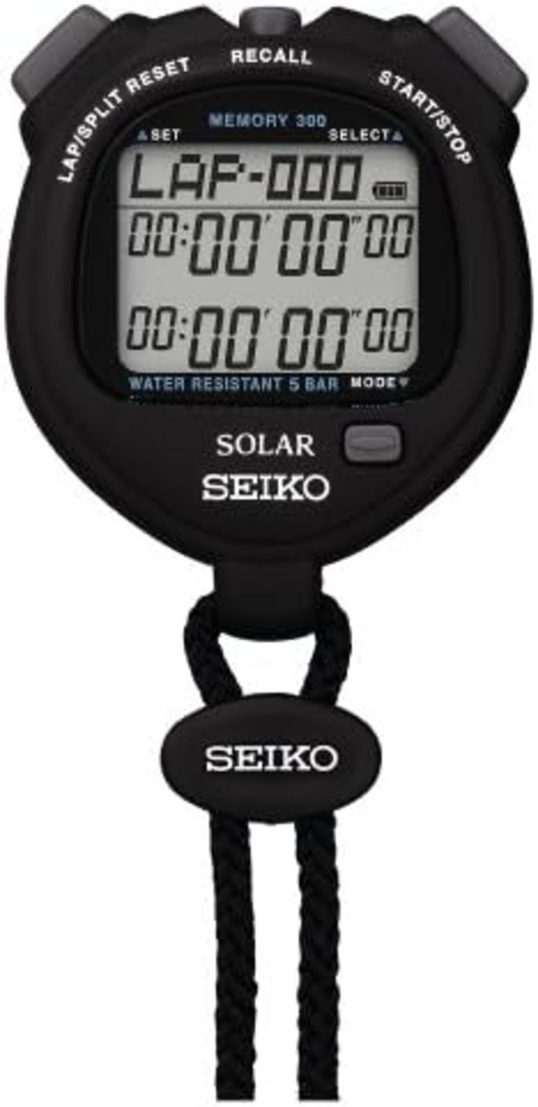 SEIKO STANDARD SOLAR Stop Watch Black SVAJ001 Free Ship w/Tracking# New Japan