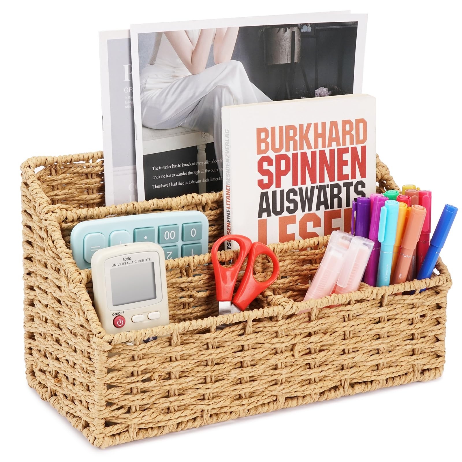 Woven Mail Organizer Desk Countertop Holder Sorter Storage Envelope Basket