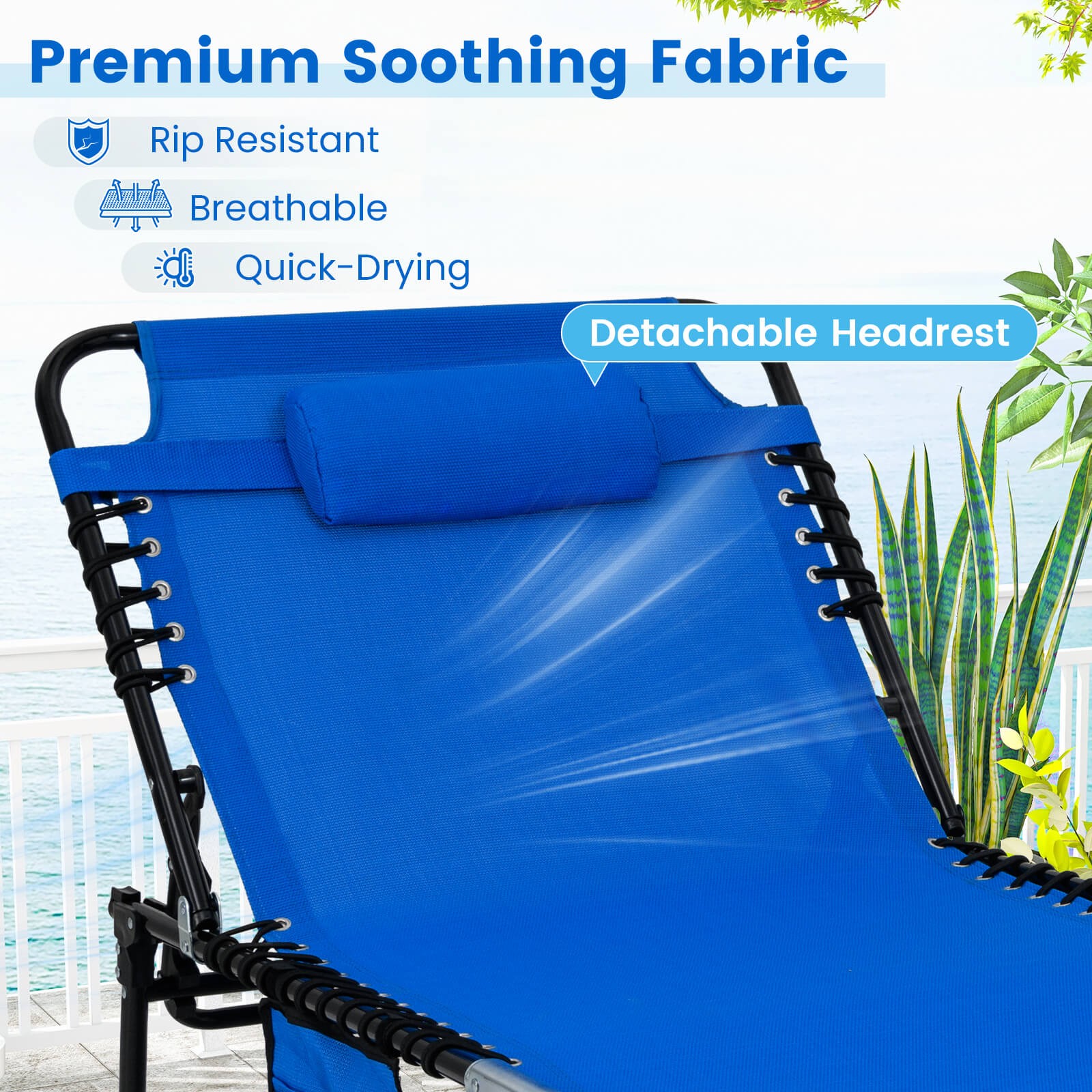 Oversize Folding Chaise Lounge with Adjustable Backrest Detachable Pillow Pocket