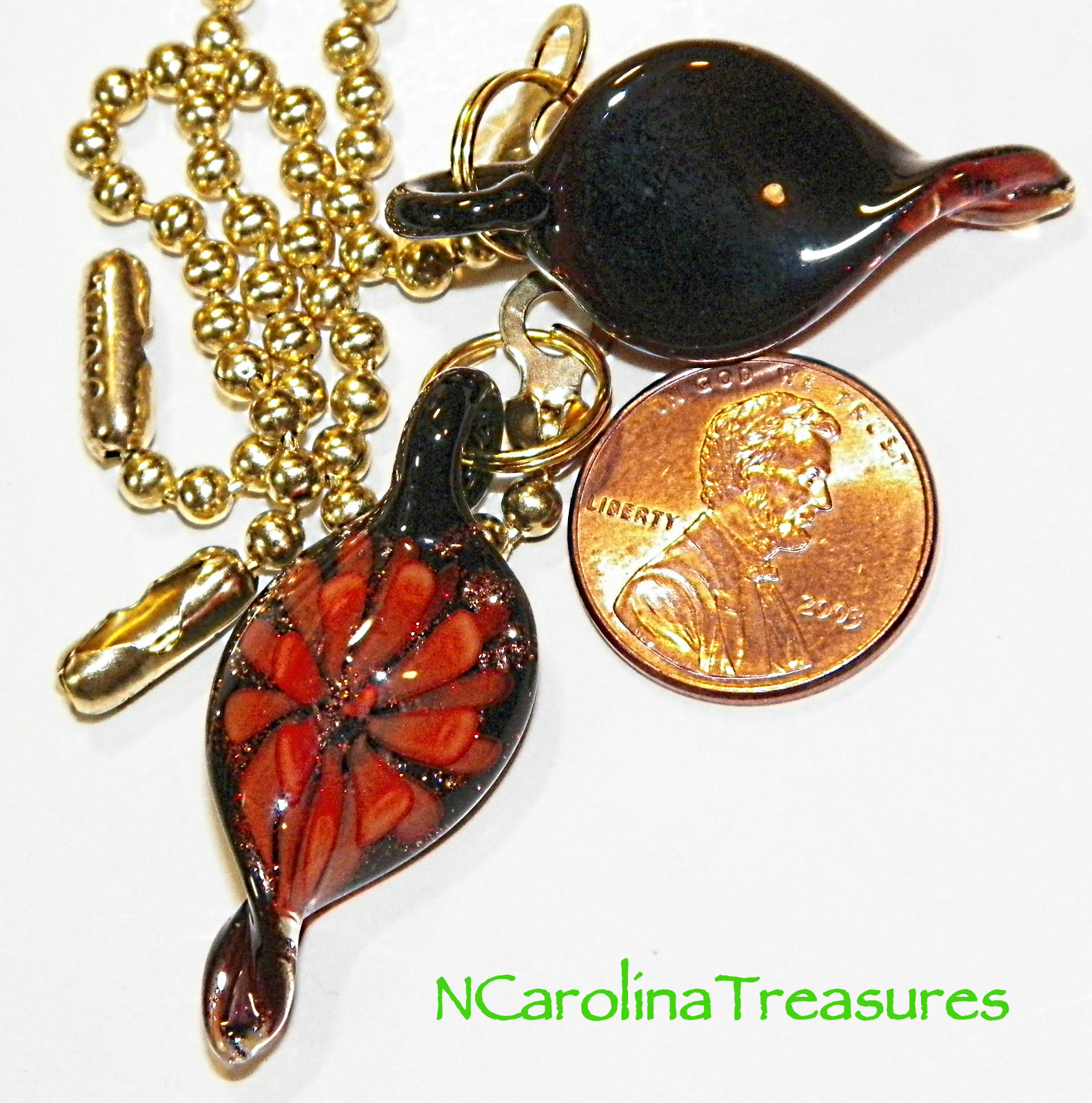 HANDCRAFTED GLASS CEILING FAN SWITCH PULL LEAF DESIGN RED FLORAL BURST SM PAIR