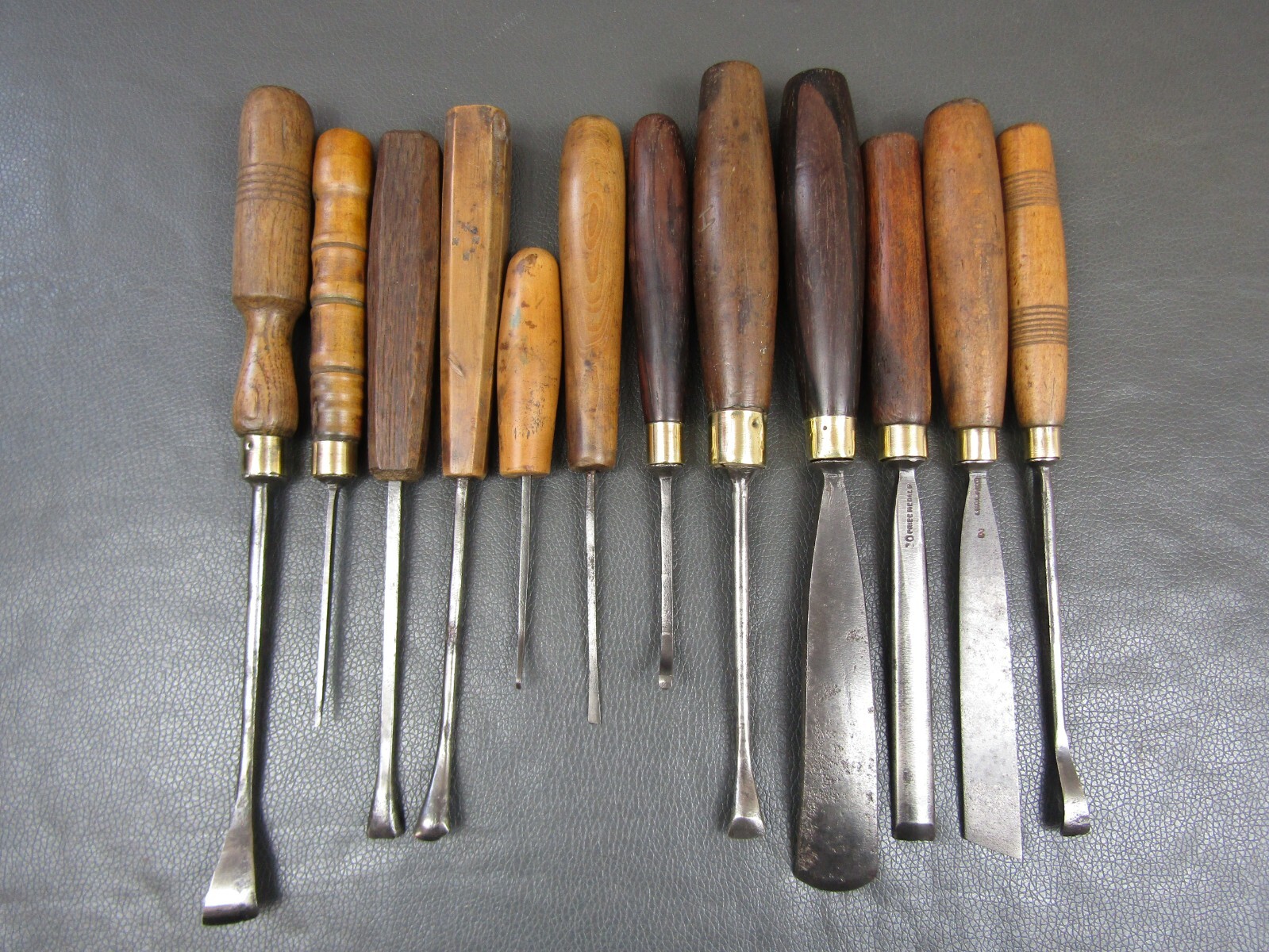 Vintage set of 12 carving gouges chisels old tools by Addis Herring Etc